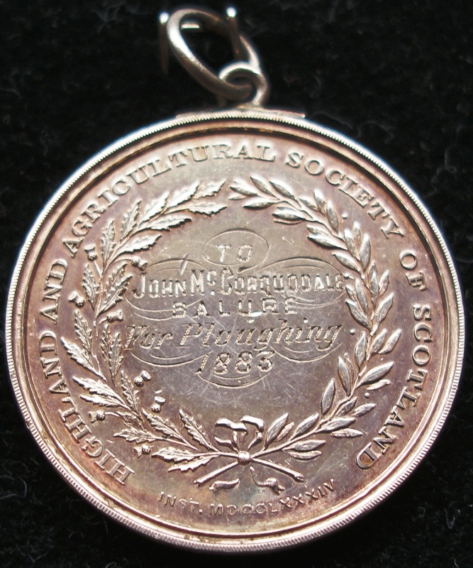 Ploughing and spade Medal awarded to John MacCorquodale, Balure in 1883