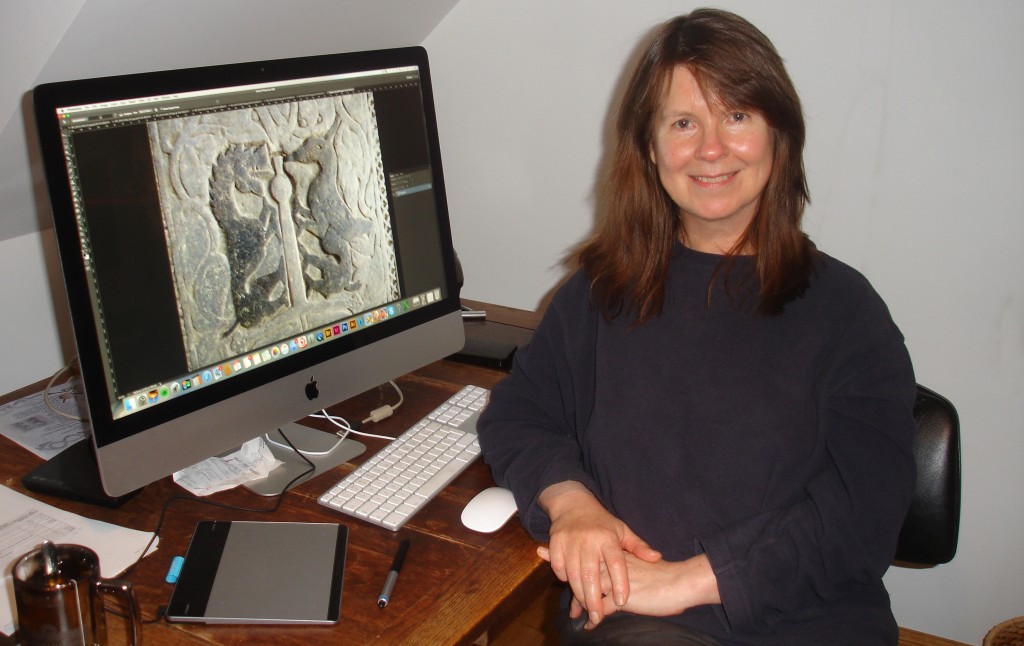 Lynn at work on the designs in her studio at Aberchirder