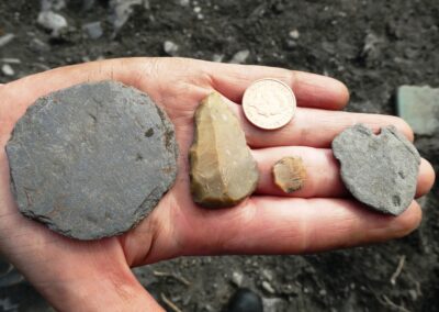 Big dig 2021 Finds Day 1, including the flint scraper and a small piece of worked flint 9.09.21