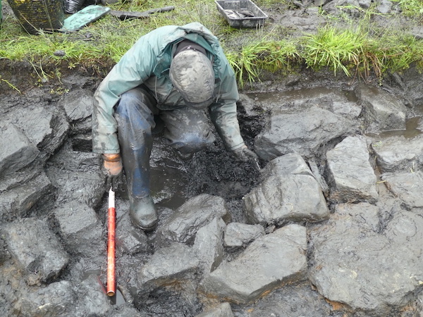 Clare Ellis sampling charcoal from the hearth 24.05.22