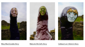 Mary MacDonald, Malcom MacColl and Cailleach an t-Sibinn in Empty houses installation June 2022
