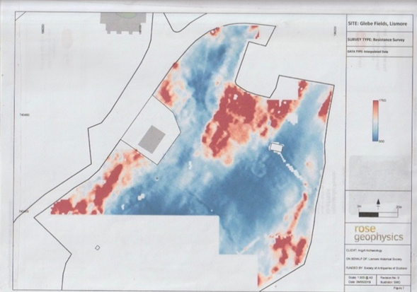Resistance Survey map, showing traces of round and square structures in the blue area